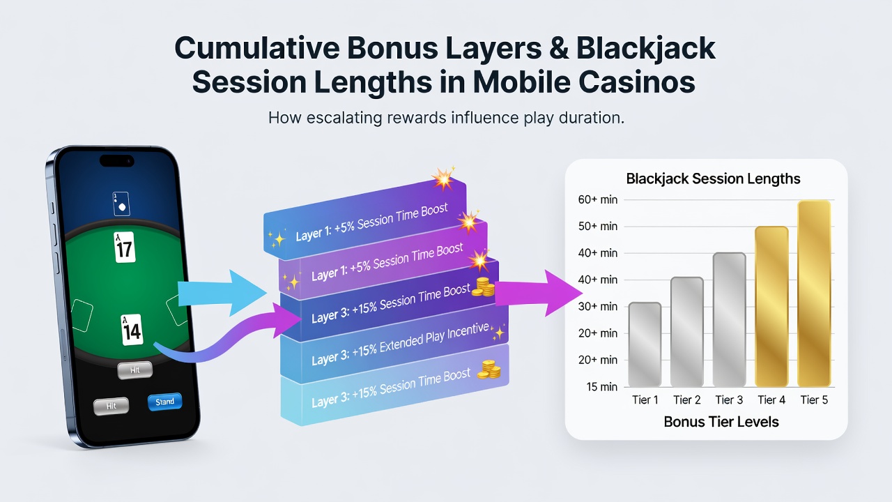 Analytics dashboard illustrating cumulative bonus progress and extended session metrics in a mobile blackjack app