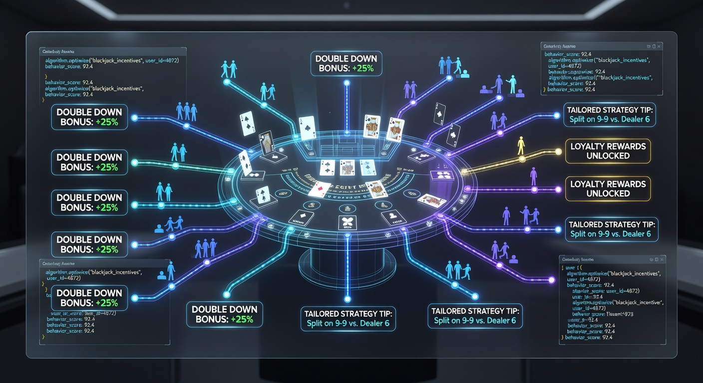 Algorithm dashboard displaying player behavior metrics and blackjack incentive personalization on an online gaming platform