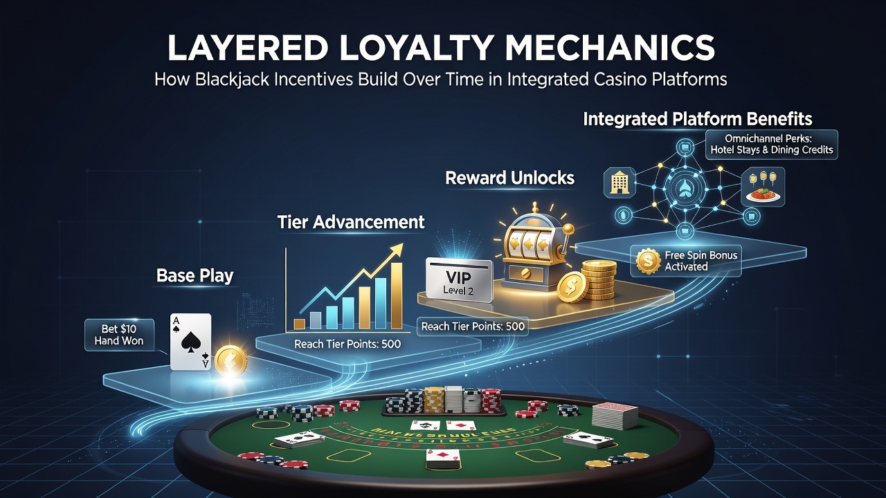 Diagram showing how blackjack incentives evolve across connected casino platforms over multiple months