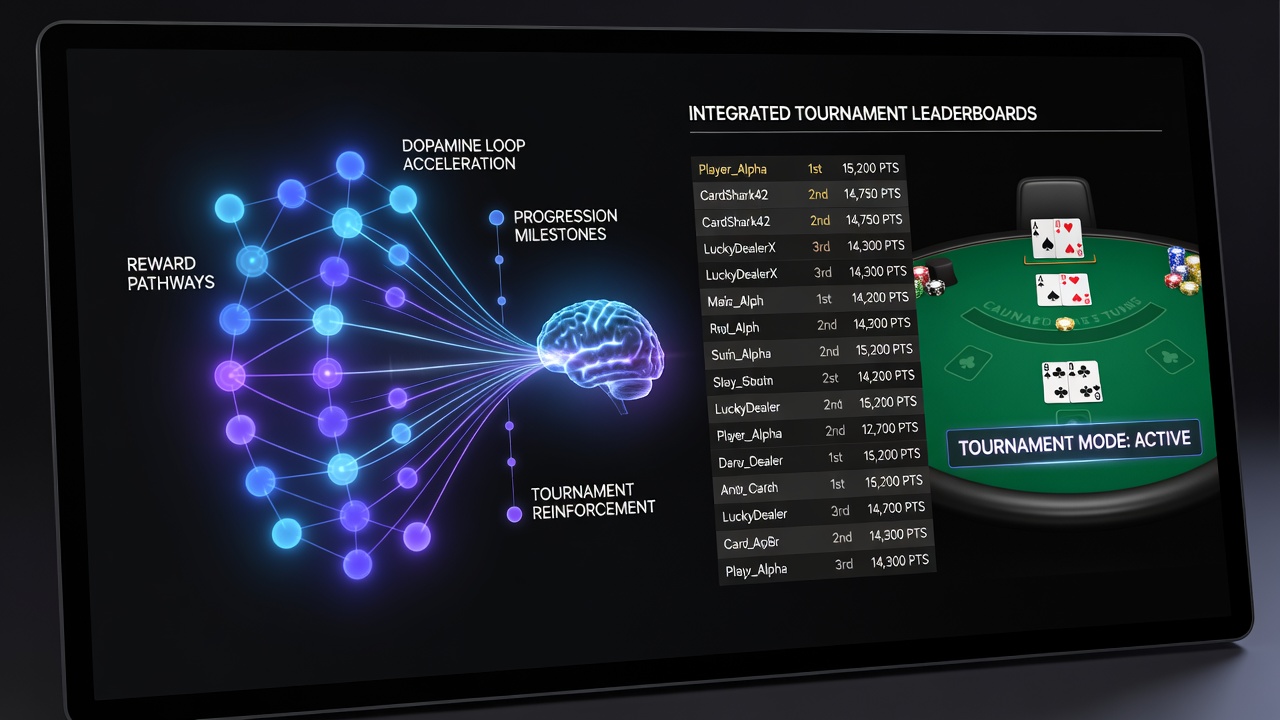 Cross-device reward accumulation dashboard illustrating blackjack points transferring between mobile and desktop interfaces