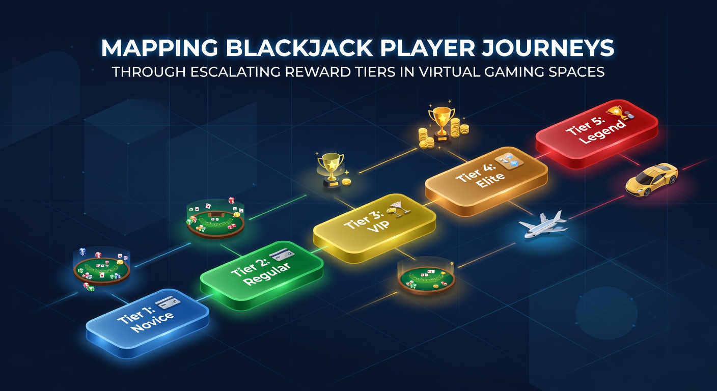 Illustration of blackjack player progression paths across digital reward tiers in virtual casino environments