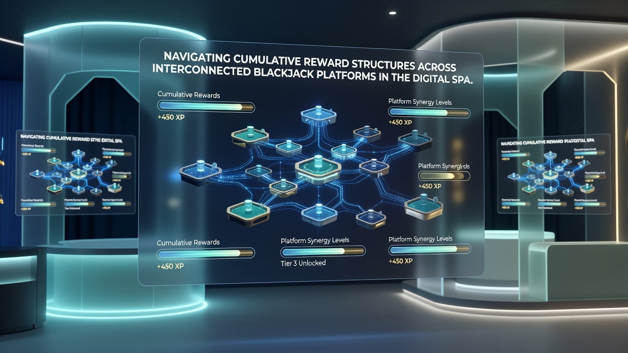 Diagram mapping cumulative reward flows between linked online blackjack platforms and loyalty tiers