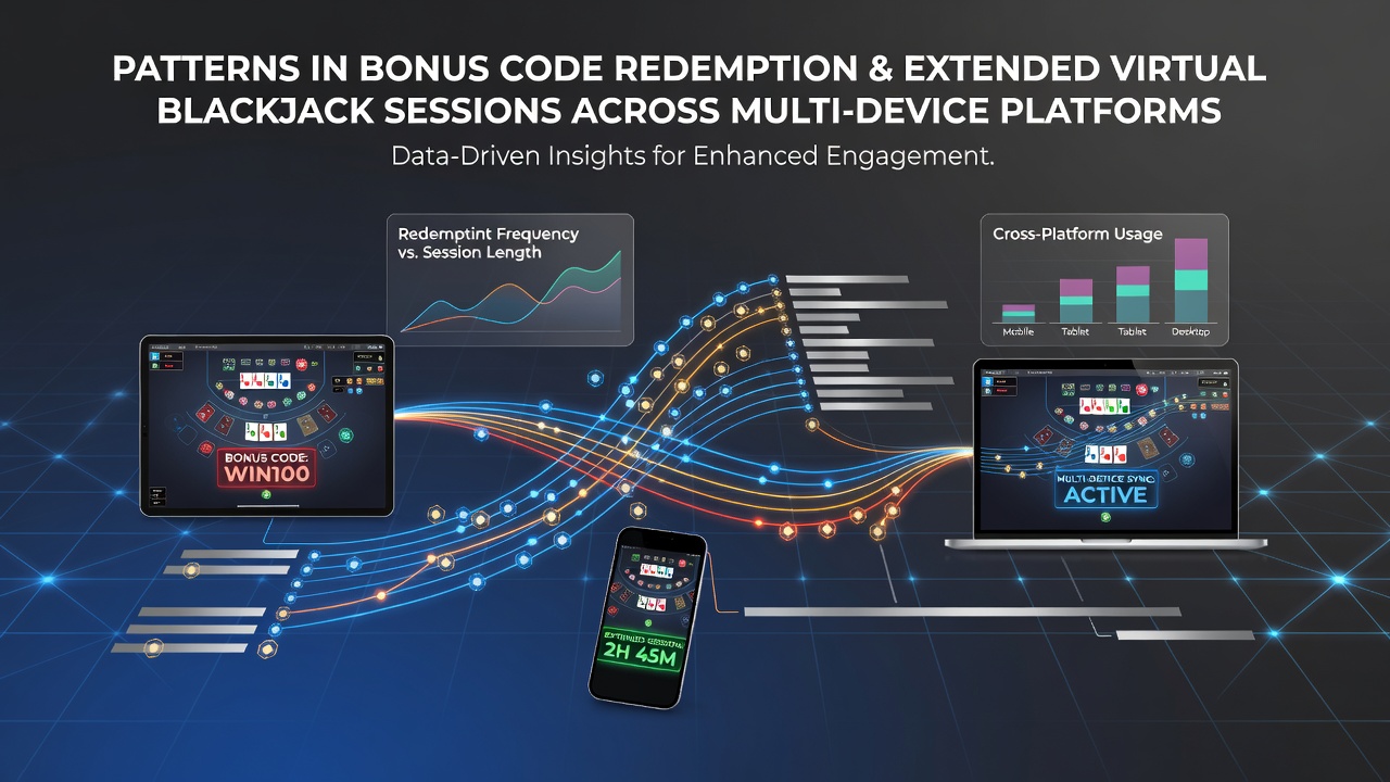 Data visualization showing bonus code redemptions linked to longer blackjack sessions on multiple devices
