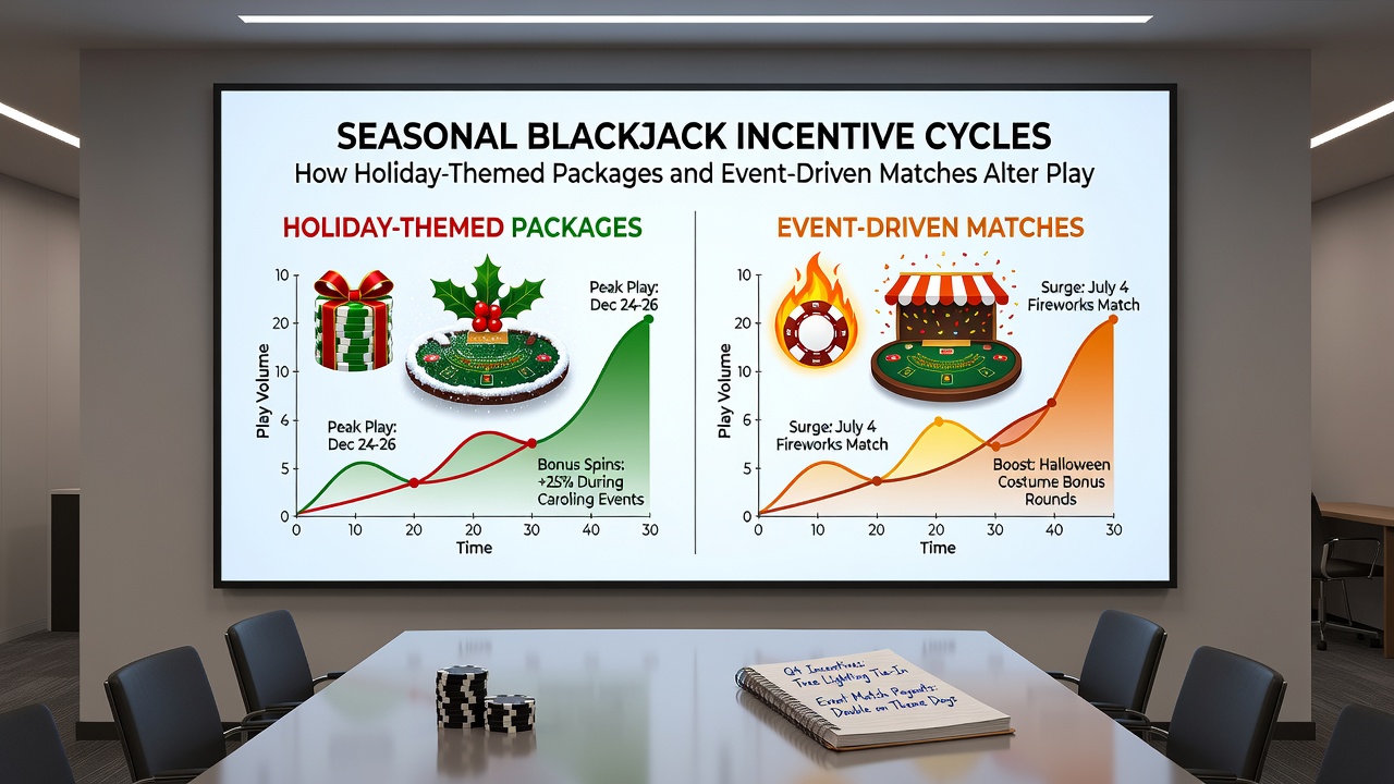 Data visualization charts tracking blackjack player activity spikes during holiday promotional periods across state networks