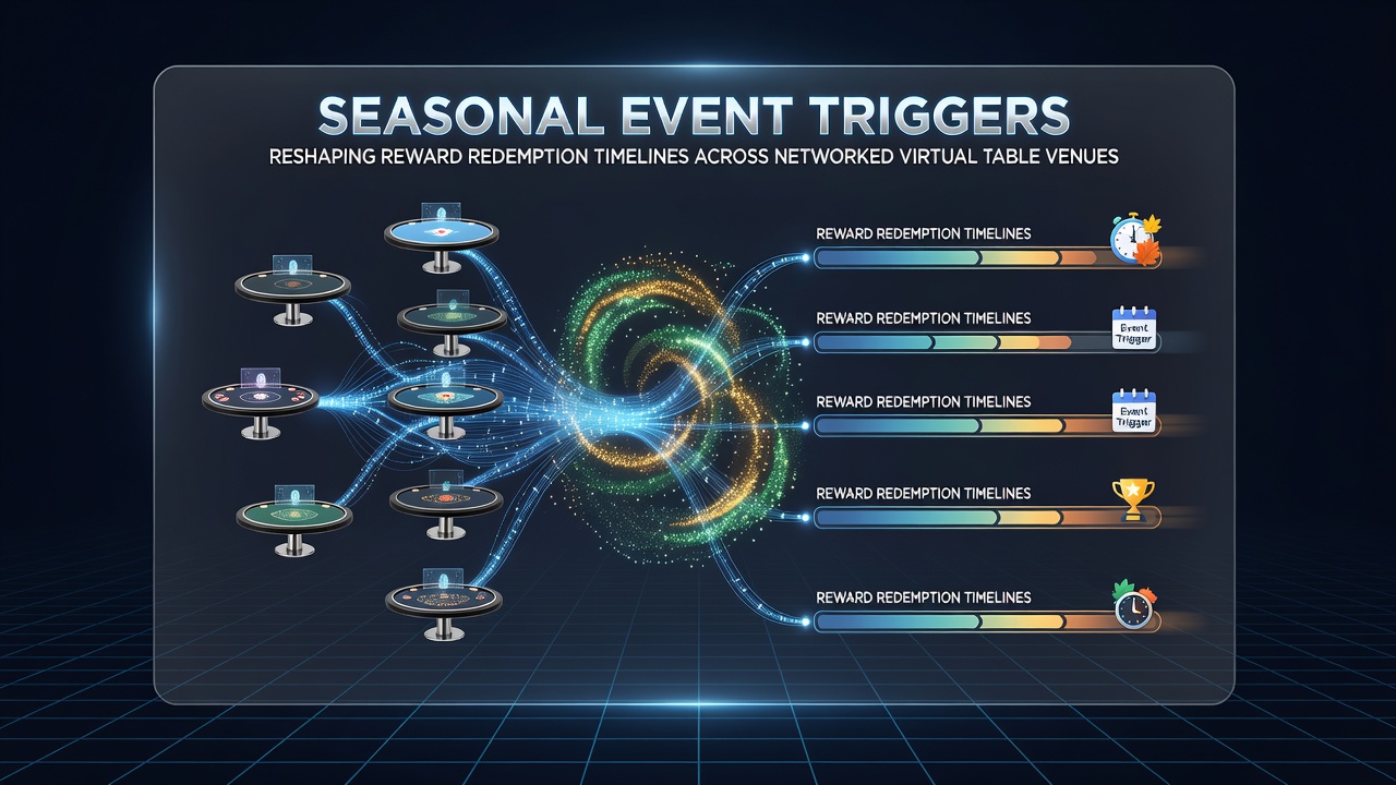 Networked virtual blackjack tables displaying seasonal reward interfaces during peak event periods