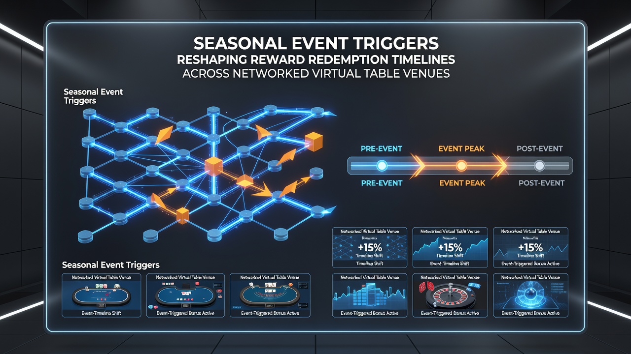 Data visualization of reward redemption timelines adjusting during seasonal virtual table events