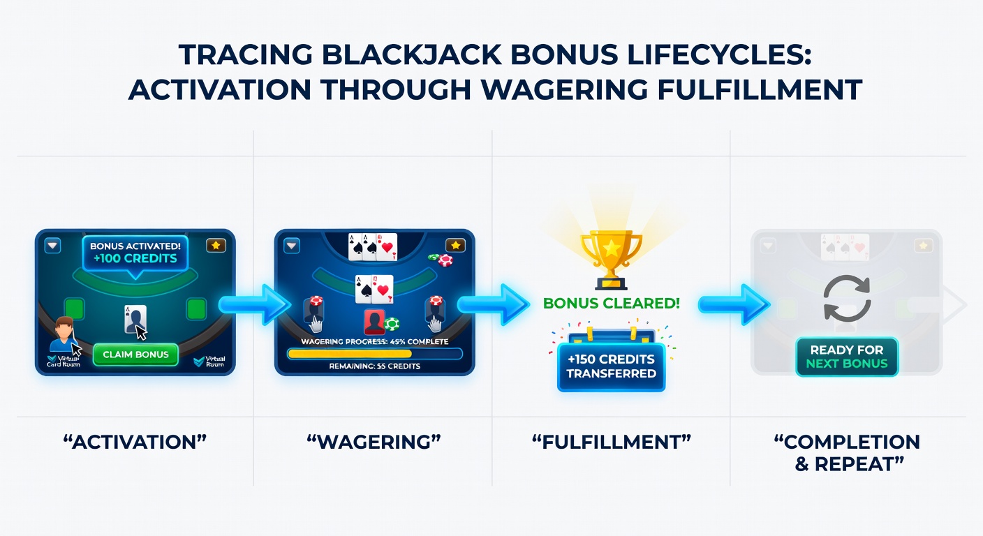 Screenshot of an online blackjack interface displaying real-time bonus wagering progress meters and contribution rates