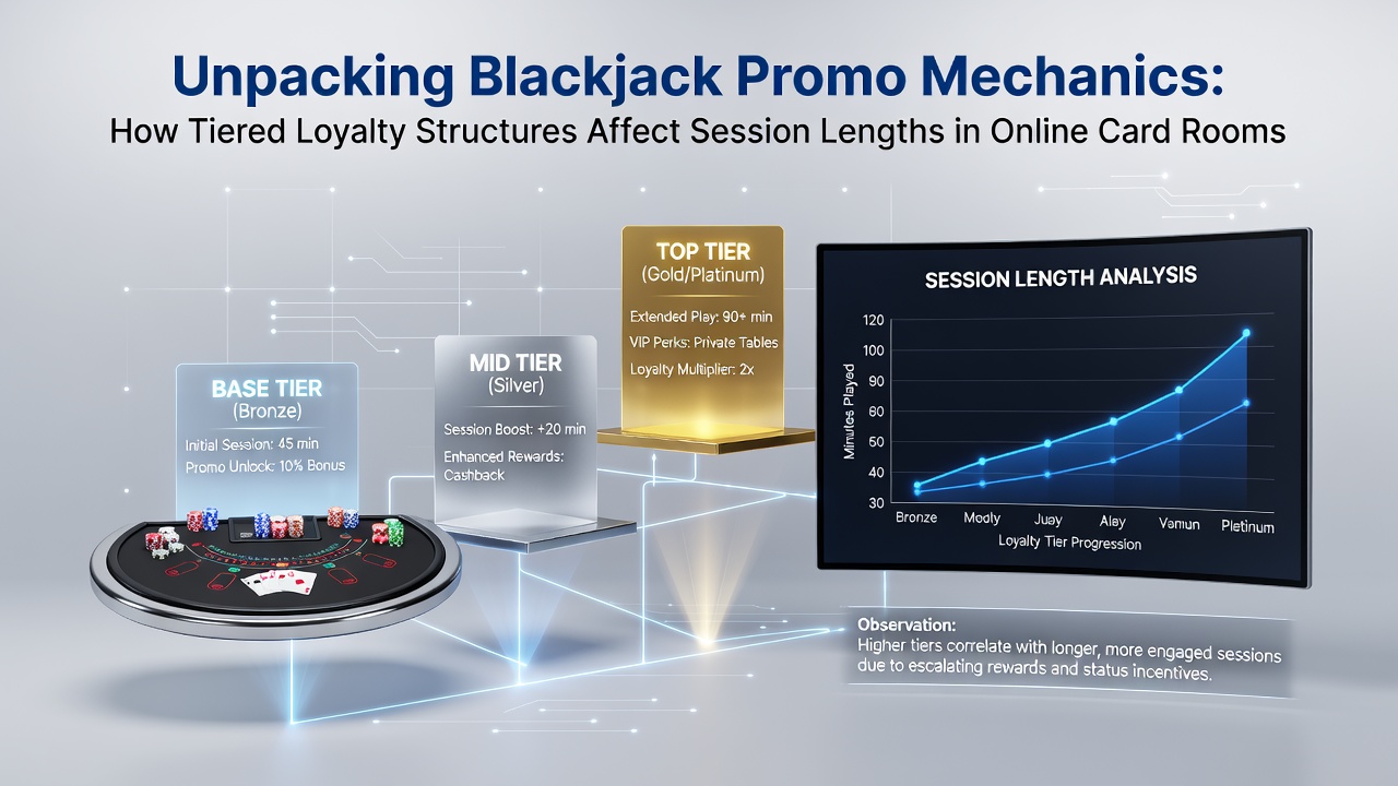 Diagram illustrating tiered loyalty levels and their connection to blackjack session extensions in digital card rooms