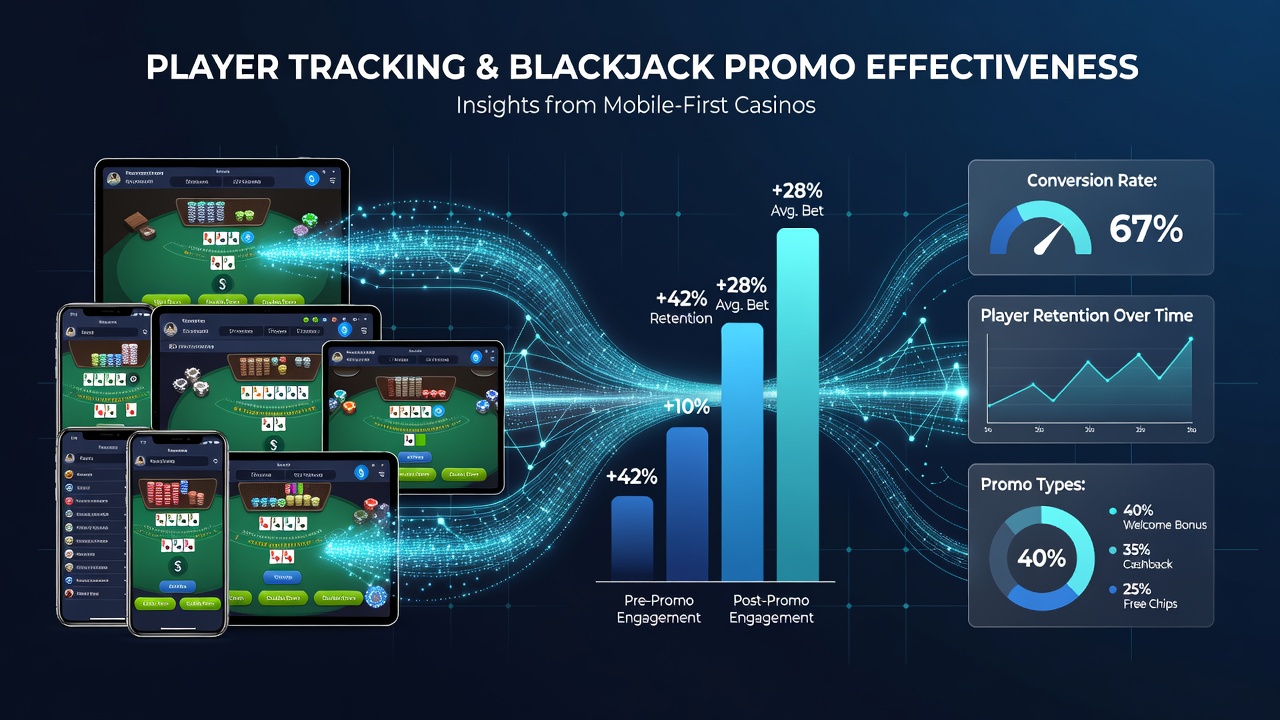 Player tracking dashboard showing blackjack promotion metrics on mobile devices